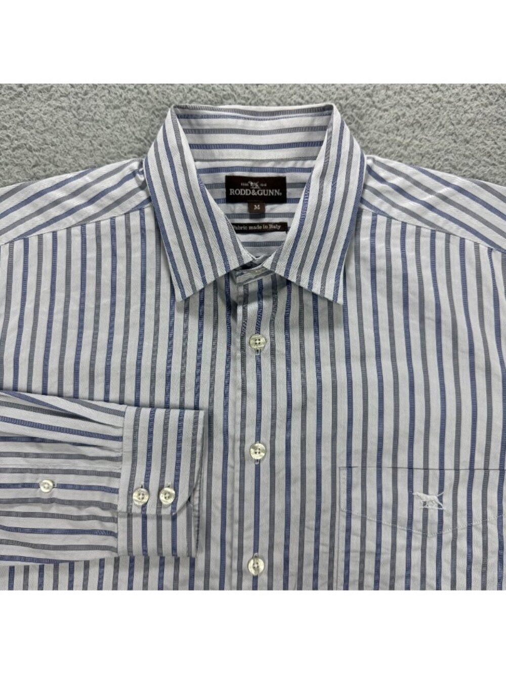 Rodd & Gunn Shirt Mens Medium M Blue Vertical Stripe Dress Button Up Italy Made